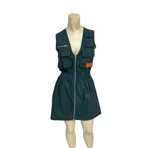 PrettyLittleThing Green Cargo Utility Dress NWT Size 0 Multiple Pockets - Picture 1 of 6